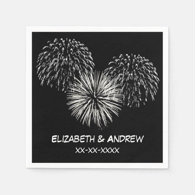 Fireworks, Black Background, Namn Monogram Pappersservett (Framsidan)