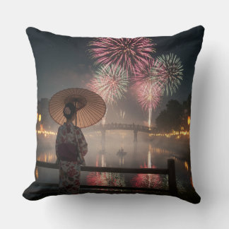 Fireworks bloom in the night sky kudde