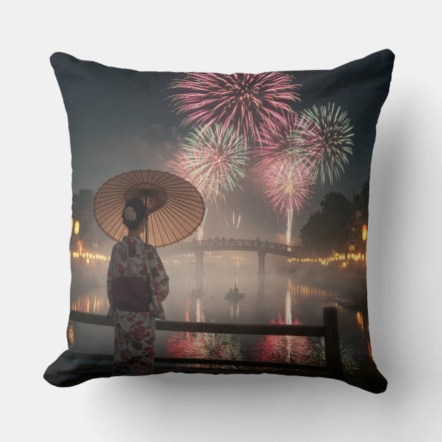 Fireworks bloom in the night sky kudde (Framsida)