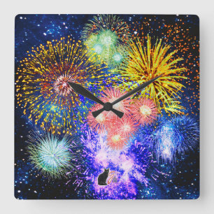 Fireworks Bursts-klocka Fyrkantig Klocka