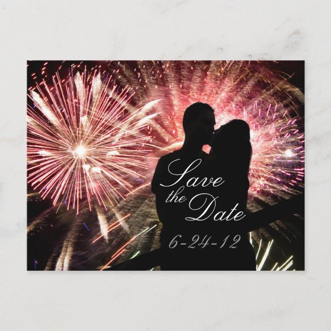 Fireworks Couple Kissing Silhouette Meddelande Vykort (Framsida)