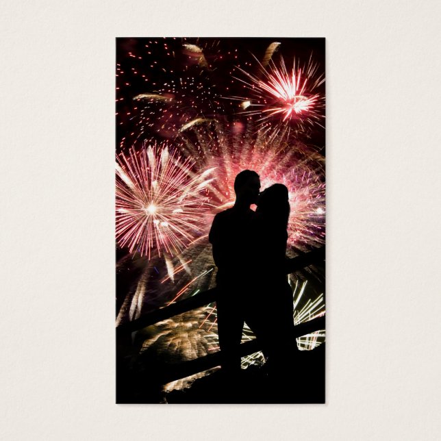 Fireworks Couple Kissing Silhouette Visitkort (Framsidan)