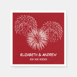 Fireworks, Cranberry Red Background, Namn Monogram Pappersservett