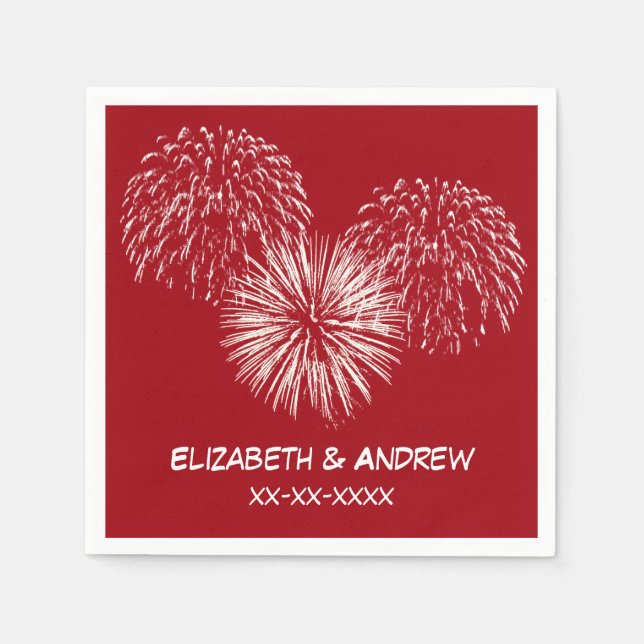 Fireworks, Cranberry Red Background, Namn Monogram Pappersservett (Framsidan)