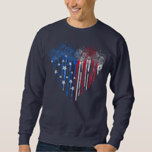 Fireworks Dripping Heart American Flagga Patriotic Lång Ärmad Tröja