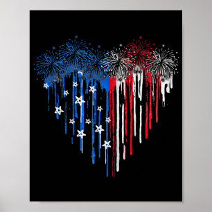 Fireworks Dripping Heart American Flagga Patriotic Poster