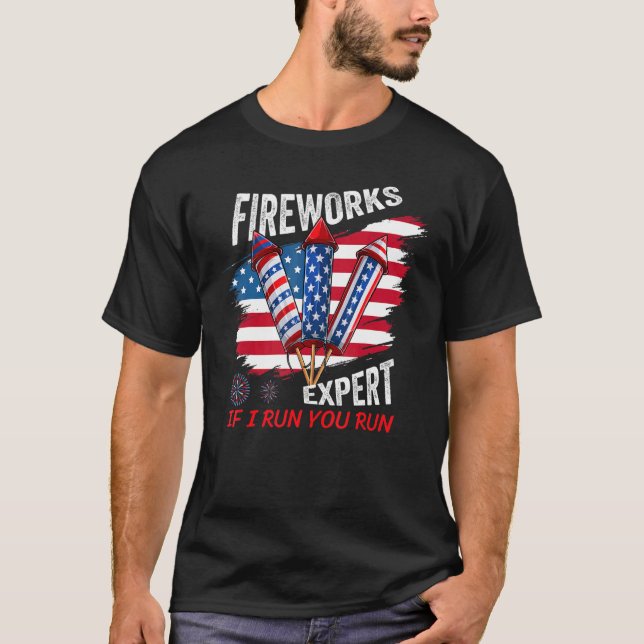 Fireworks-expert om jag Springa dig Springa USA fl T Shirt (Framsida)
