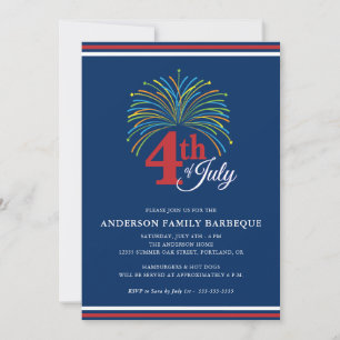 Fireworks Family Barbeque 4:e juli Party Inbjudningar