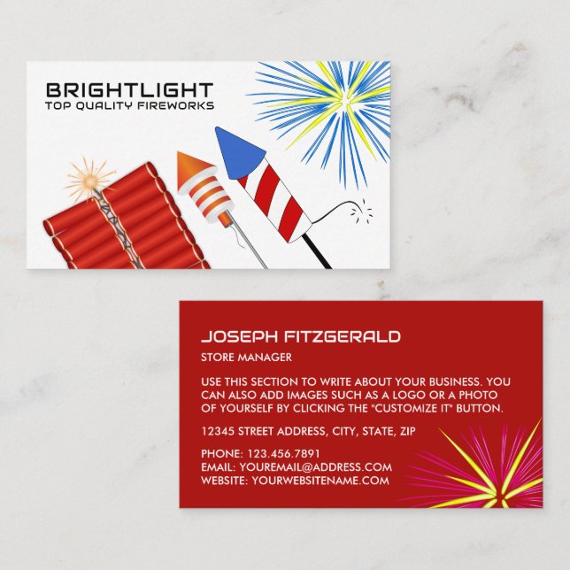 Fireworks, Fireworks Sales Visitkort (Fram/baksida)