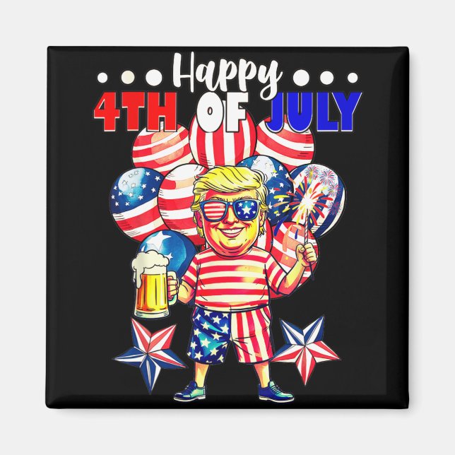 Fireworks Funny Trump Patriotic American Lycklig 4 Magnet (Framsidan)