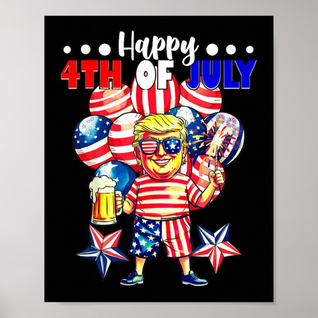 Fireworks Funny Trump Patriotic American Lycklig 4 Poster (Framsidan)
