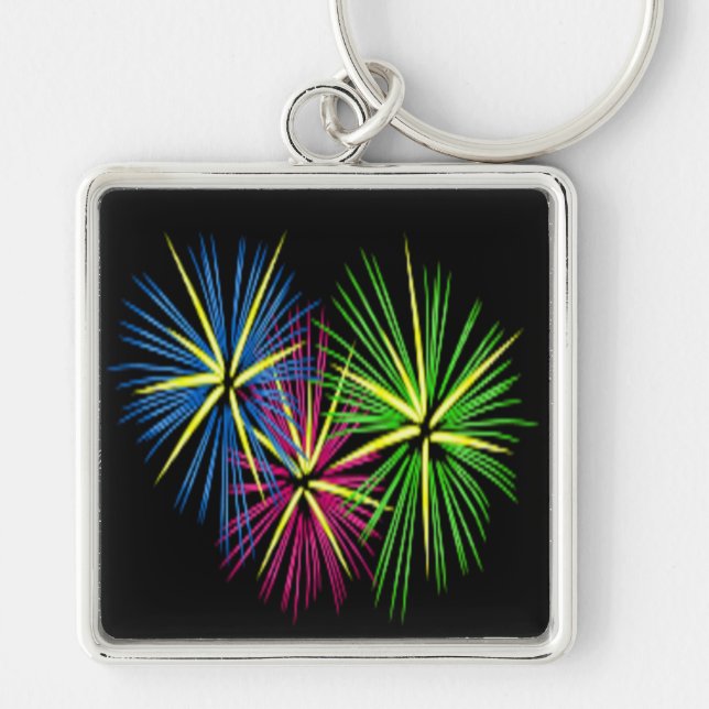FIREWORKS FYRKANTIG SILVERFÄRGAD NYCKELRING (Framsidan)