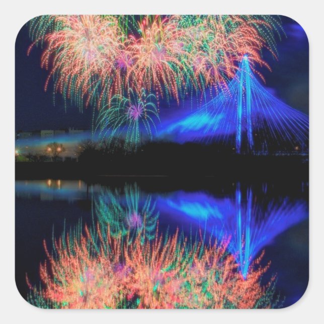 Fireworks Fyrkantigt Klistermärke (Framsida)
