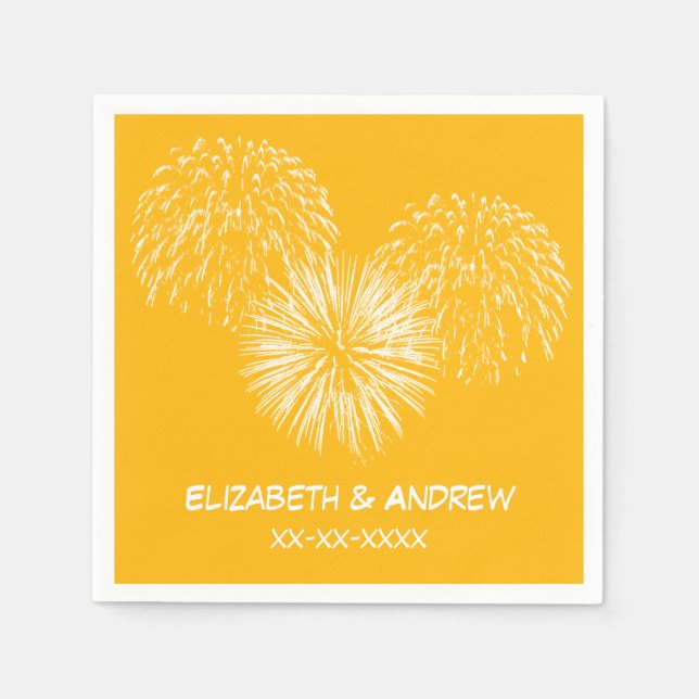 Fireworks, Goldenrod Background, Namn Monogram Pappersservett (Framsidan)