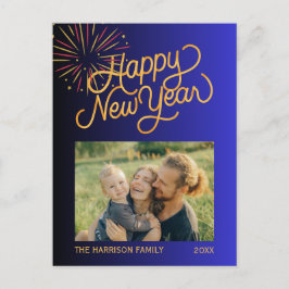 Fireworks Gott nytt år Photo Blue Gradient Vykort