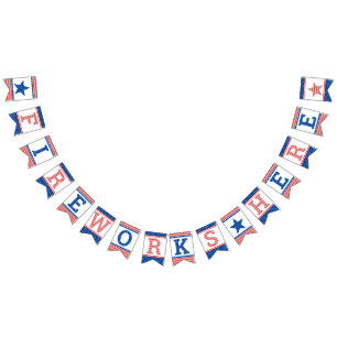 Fireworks här Rött vitt blått Star-Spangged Vimplar