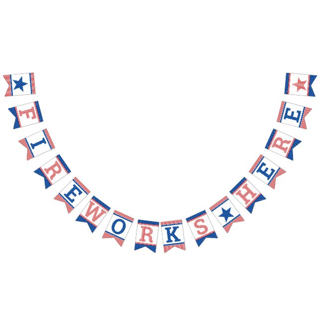 Fireworks här Rött vitt blått Star-Spangged Vimplar (Alla)