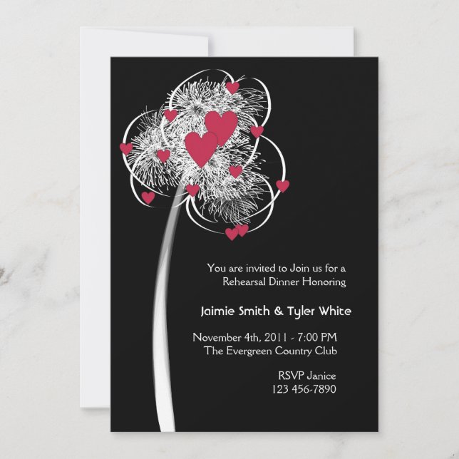 Fireworks & Hearts Träd Reheasal Middagsinbjudan Inbjudningar (Framsida)