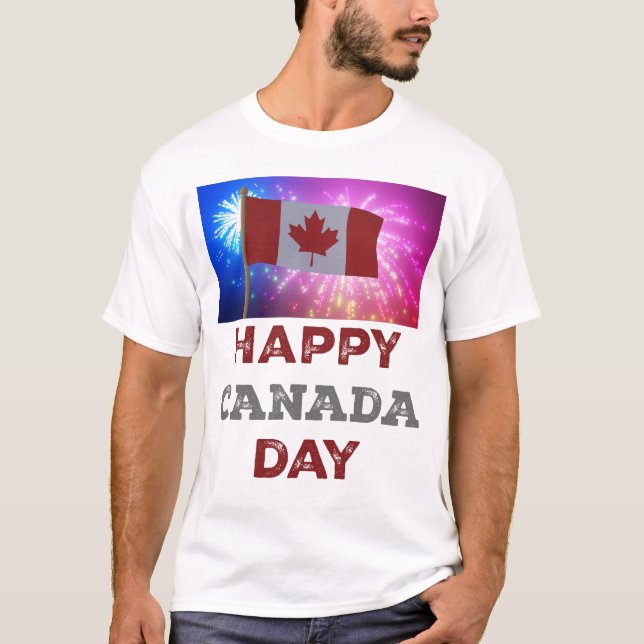 Fireworks i Lycklig Canada Day T Shirt (Framsida)