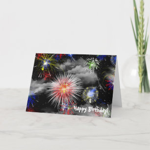 Fireworks i molnfödelsedag kort
