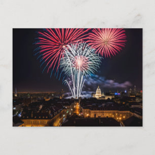 Fireworks i nattstaden vykort