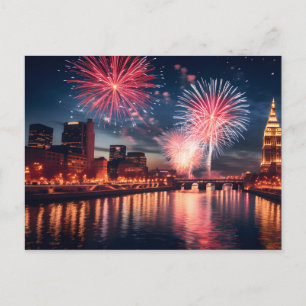 Fireworks i nattstaden vykort