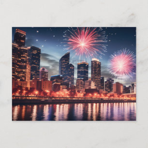 Fireworks i nattstaden vykort