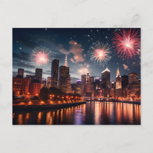 Fireworks i nattstaden vykort