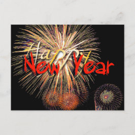 Fireworks i Red Gott nytt år 2025 Postcard Helg Vykort