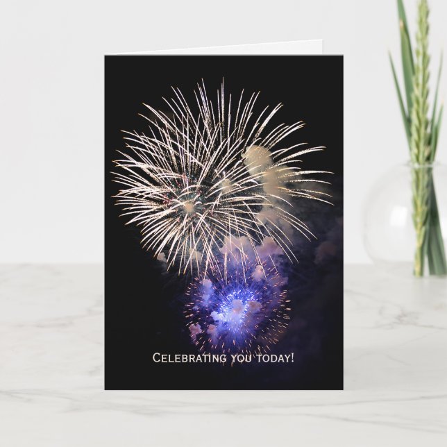 Fireworks i svart himlar för födelsedag kort (Framsida)
