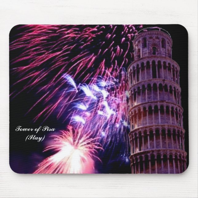 Fireworks LightingTower of Pisa Mousepad Musmatta (Framsidan)