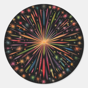 Fireworks Mandala - Regnbåge på svart bakgrund Runt Klistermärke