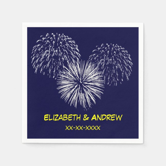 Fireworks, marinblå bakgrund, Namn Monogram Pappersservett (Framsidan)