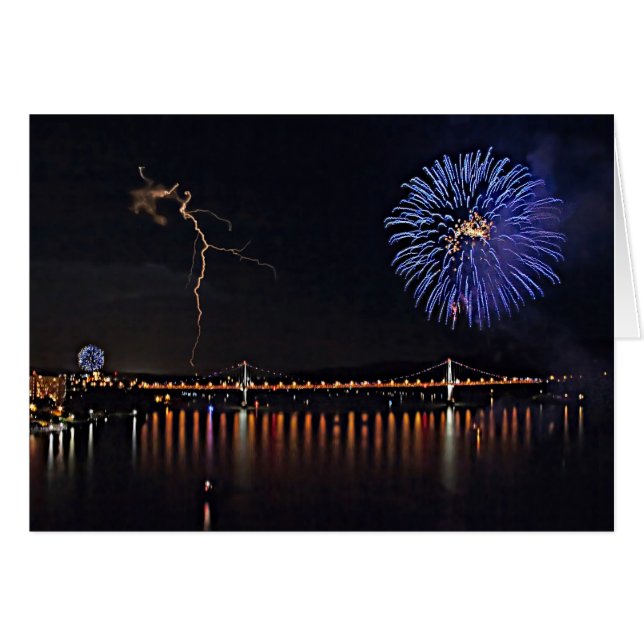 Fireworks med blixt hälsningskort (Framsidan Horizontal)