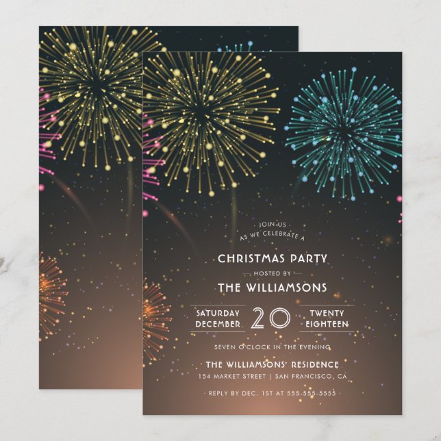 Fireworks | Modern Typografi jul Party Inbjudningar (Fram/baksida)