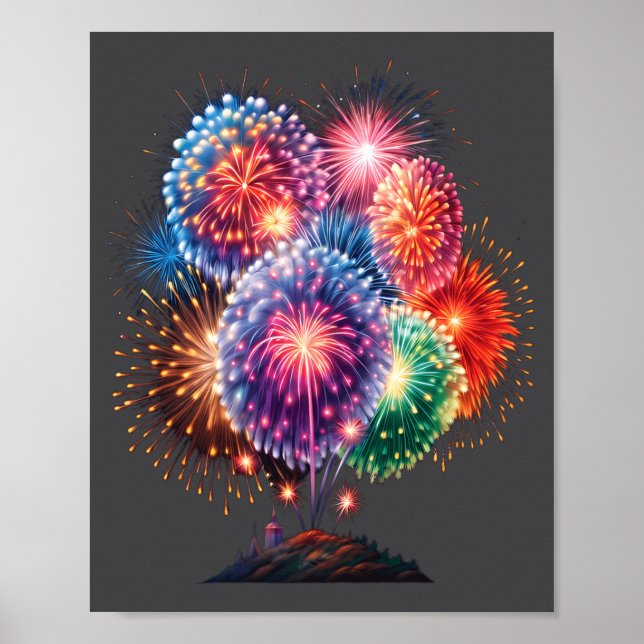 Fireworks New Year's Eve Party Long Sleeve  Poster (Framsidan)