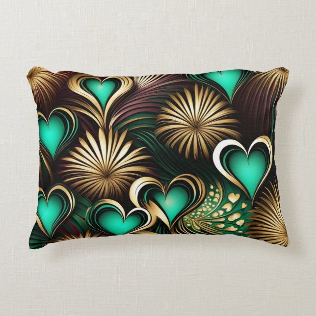 Fireworks och Hearts Teal och Guld Prydnadskudde (Framsidan)