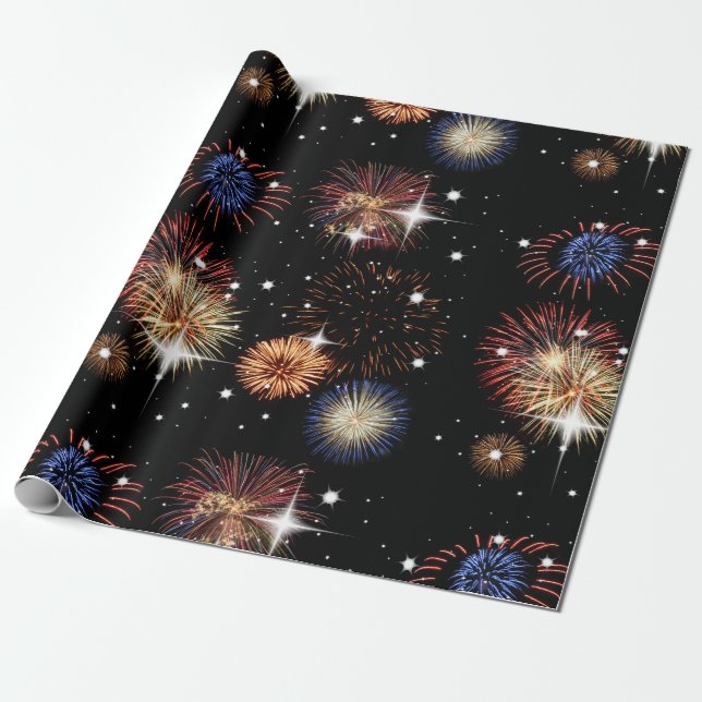 Fireworks och Stars Wrapping Papper Presentpapper (Utrullad)