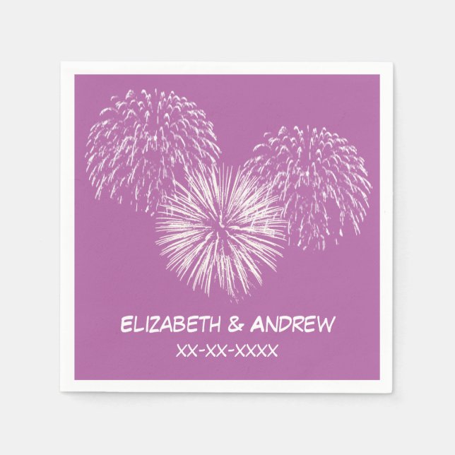Fireworks, Orchid Lila Background, Namn Monogram Pappersservett (Framsidan)
