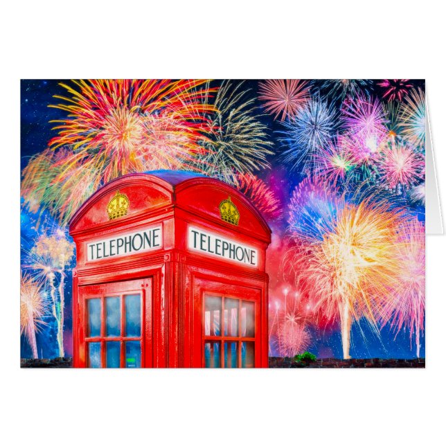 Fireworks over A British Mobil Booth Hälsningskort (Framsidan Horizontal)