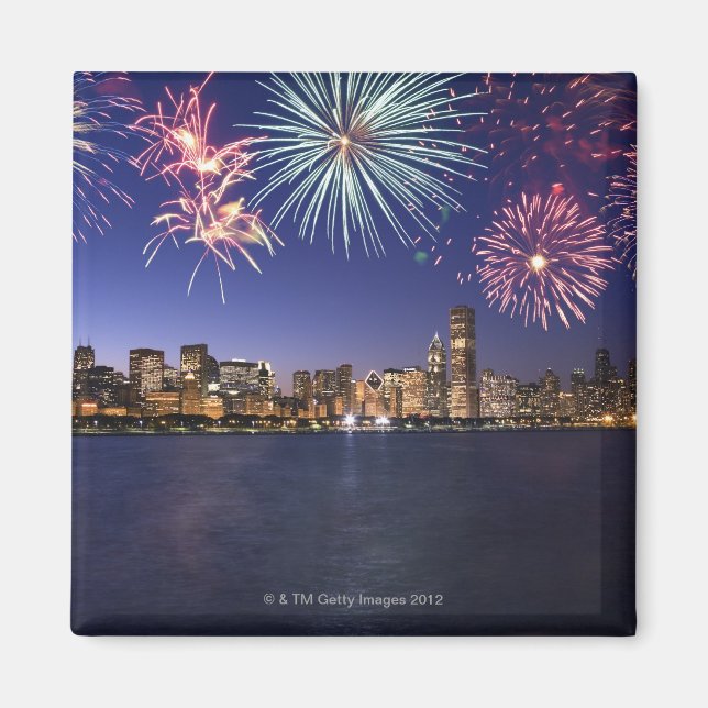 Fireworks över Chicago skyline 2 Magnet (Framsidan)