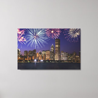 Fireworks över Chicago skyline Canvastryck