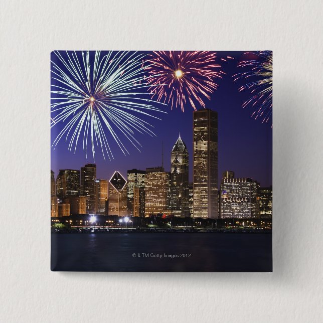 Fireworks över Chicago skyline Knapp (Framsida)