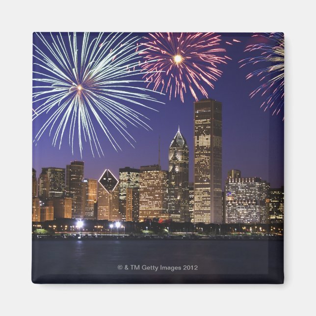 Fireworks över Chicago skyline Magnet (Framsidan)