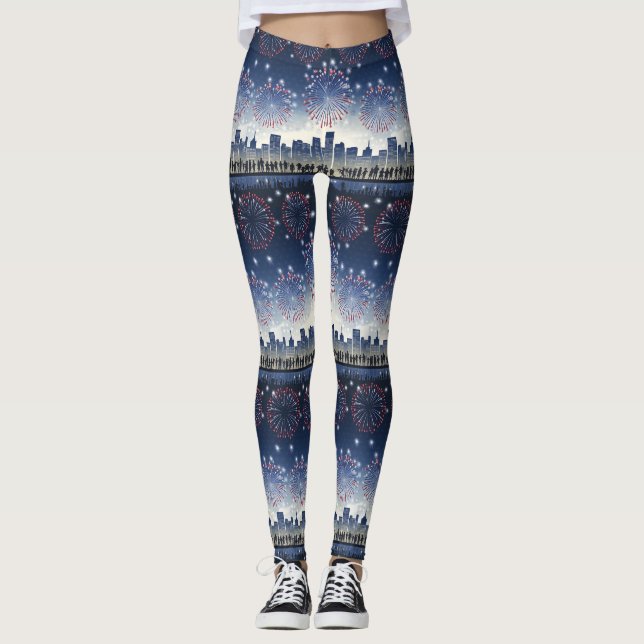 Fireworks över City Night Himmel - All-over-Print Leggings (Framsida)