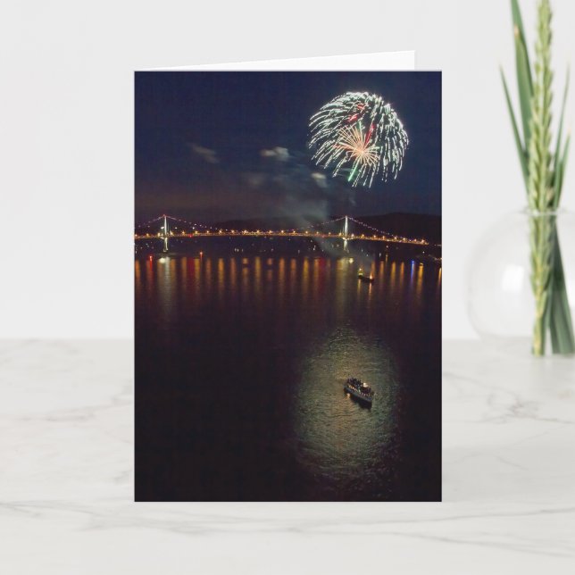 Fireworks över Hudson River Helgkort (Framsida)