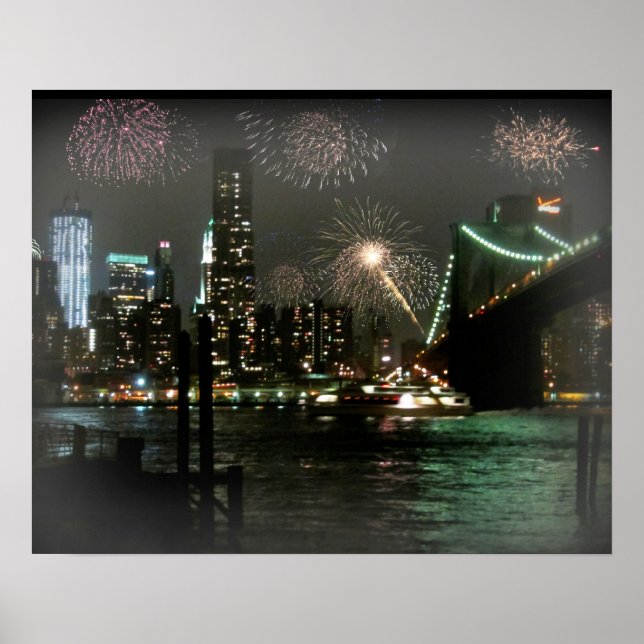 Fireworks över New York Skyline Poster (Framsidan)