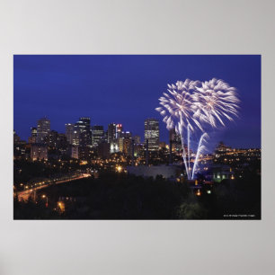 Fireworks över staden poster