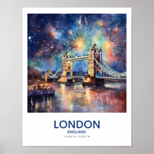 Fireworks Over Torn Bridge - London, England Poster