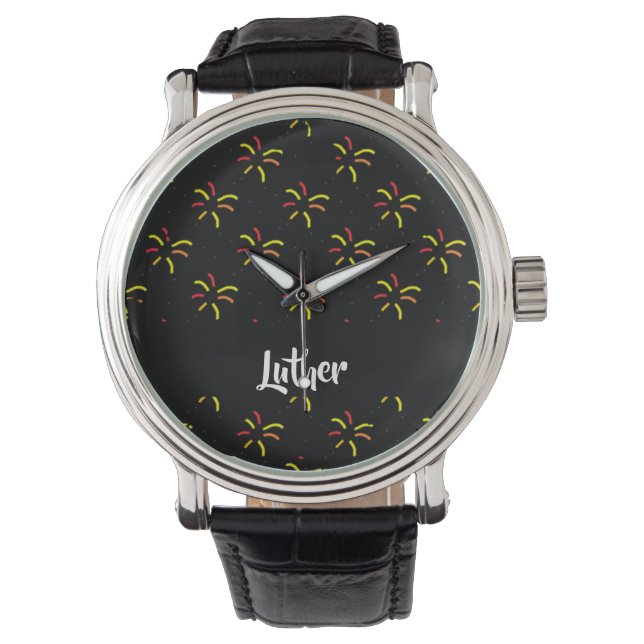 Fireworks på svart armbandsur (Framsida)
